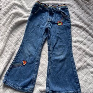 Y2K 2010 girls denim jeans Sonoma bell bottoms heart rainbow embroidery size 5